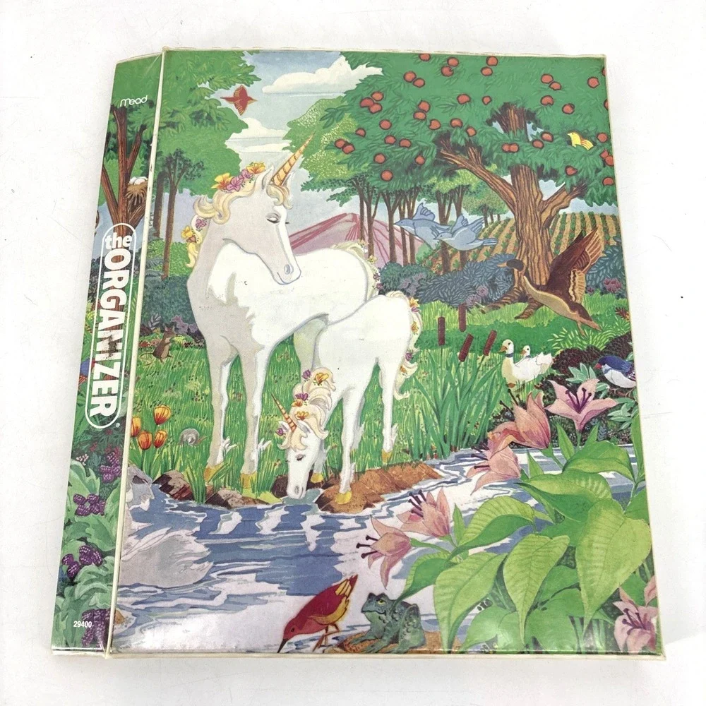 Vintage Mead 3 Ring Binder Organizer Pre Trapper Keeper Unicorns Forest Woodland